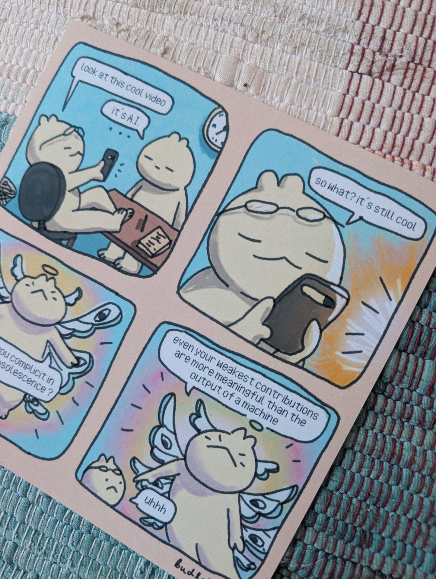 anti ai slop comic strip 7x7"