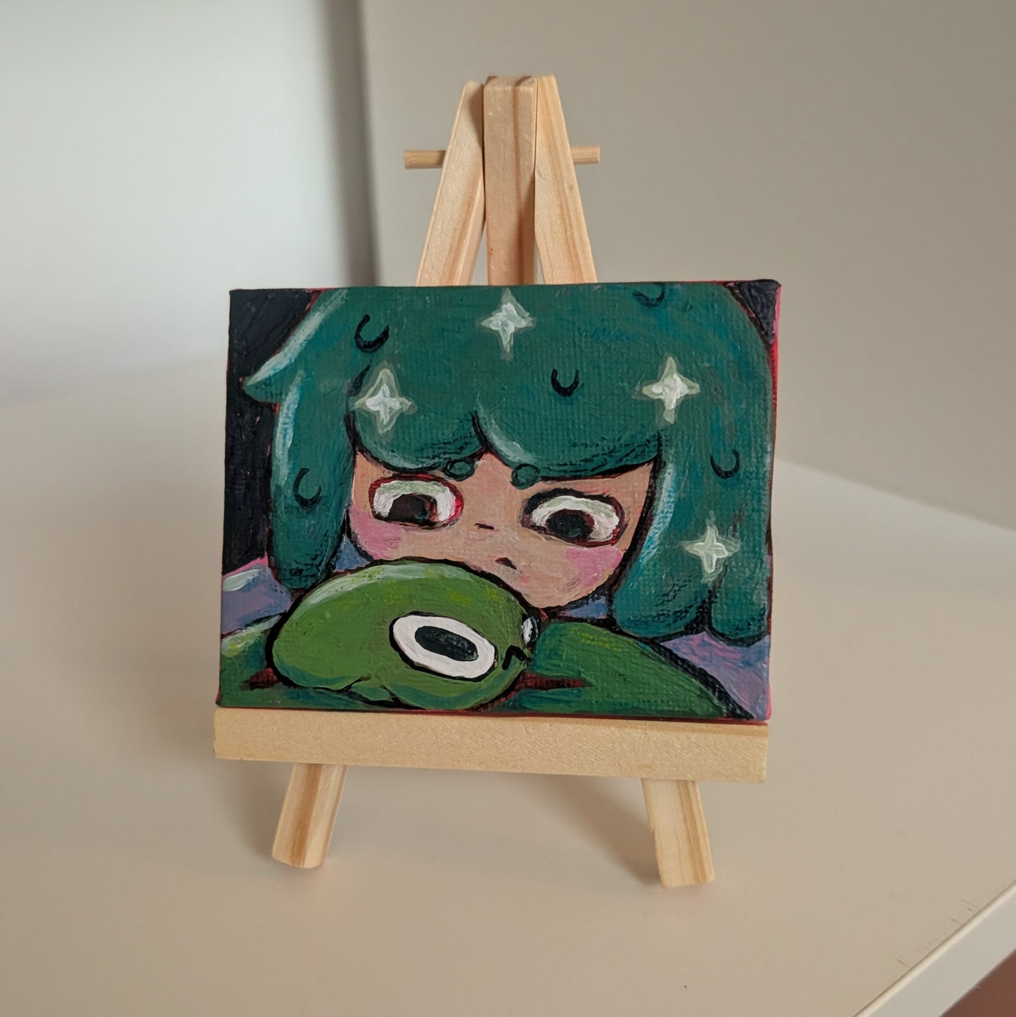 oh baby frog original painting + display stand