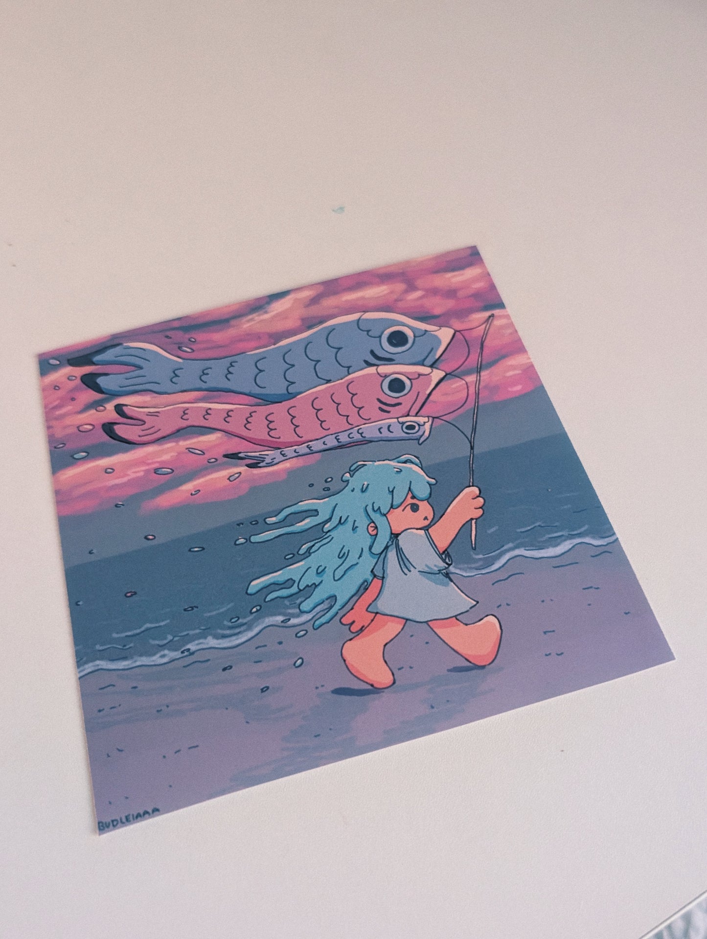 kite girl art print 5x5"