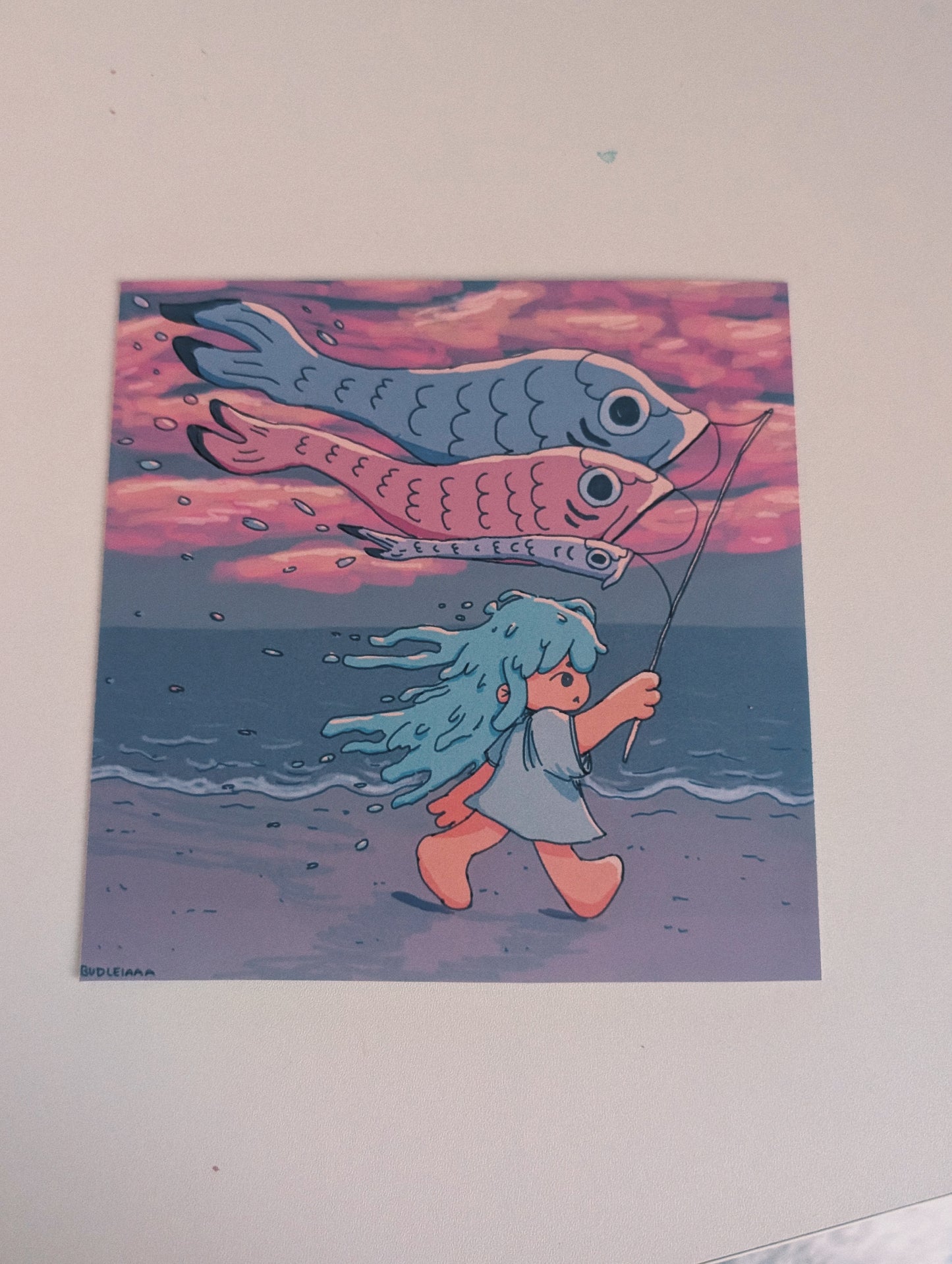 kite girl art print 5x5"