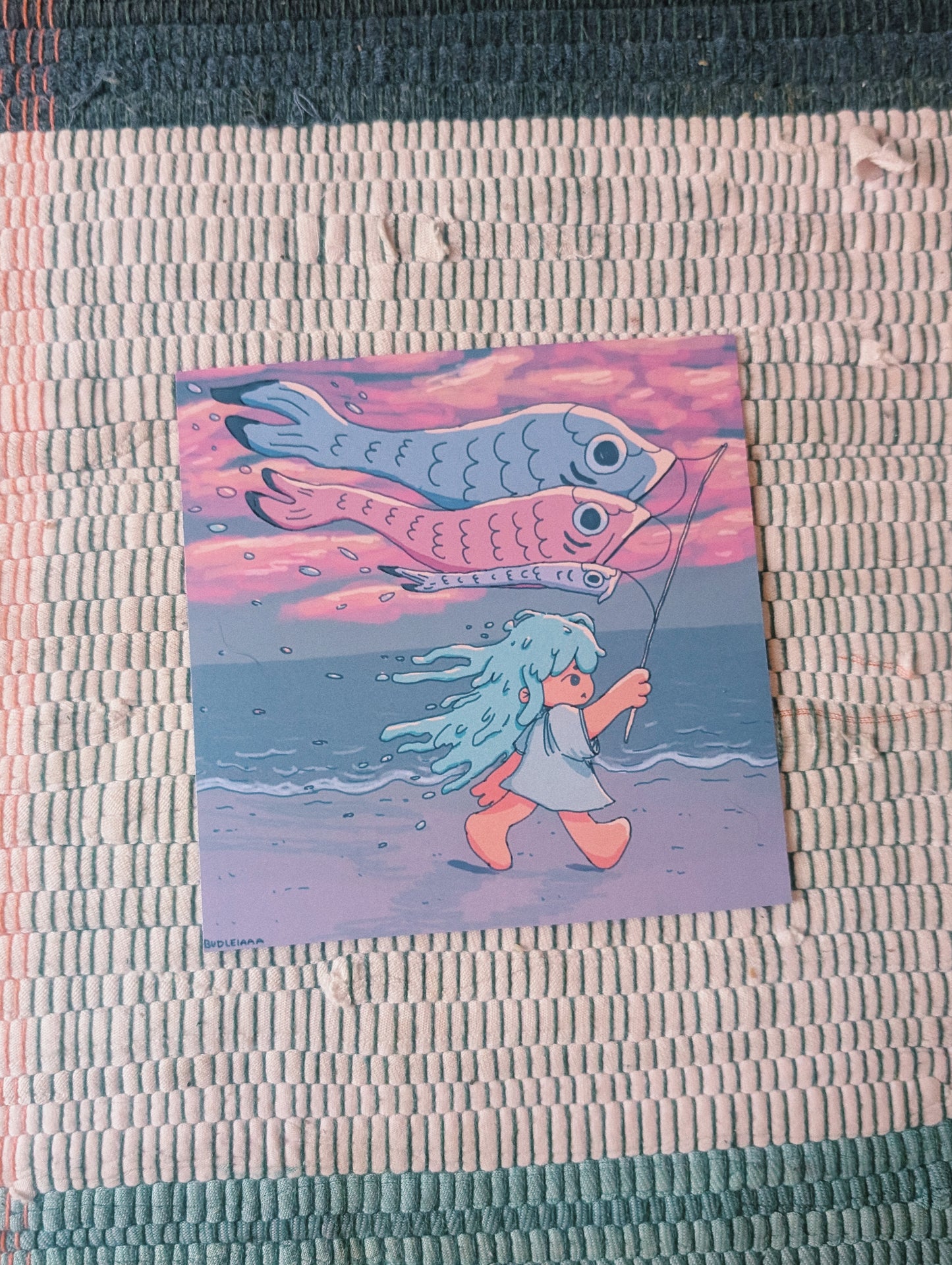 kite girl art print 5x5"