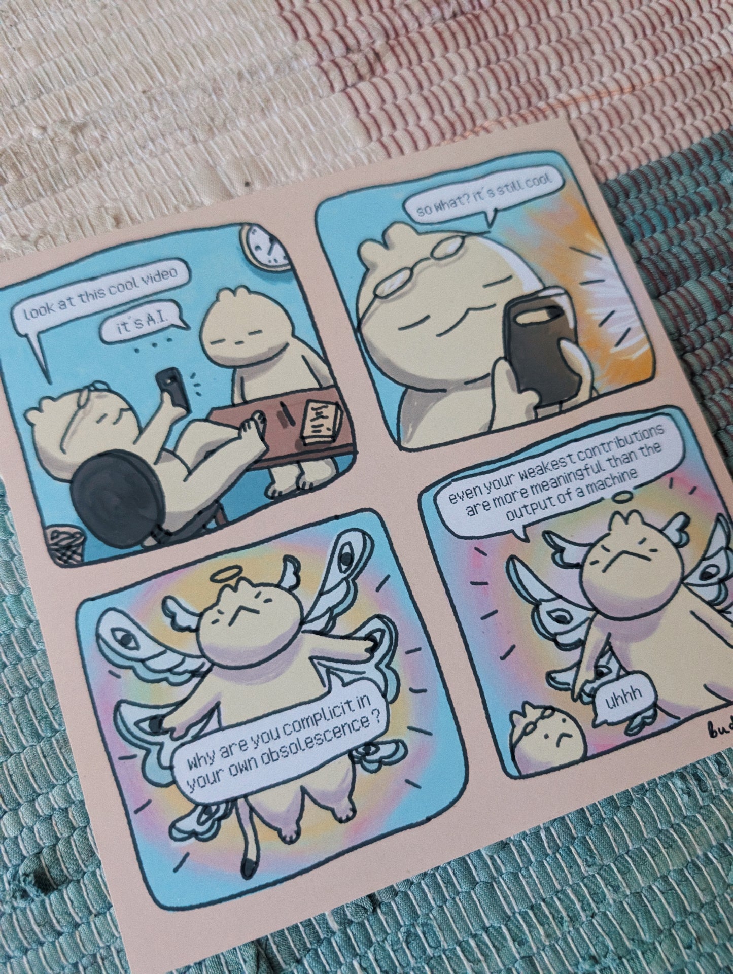 anti ai slop comic strip 7x7"